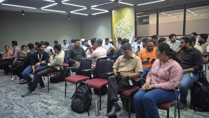 Employees networking during a corporate event