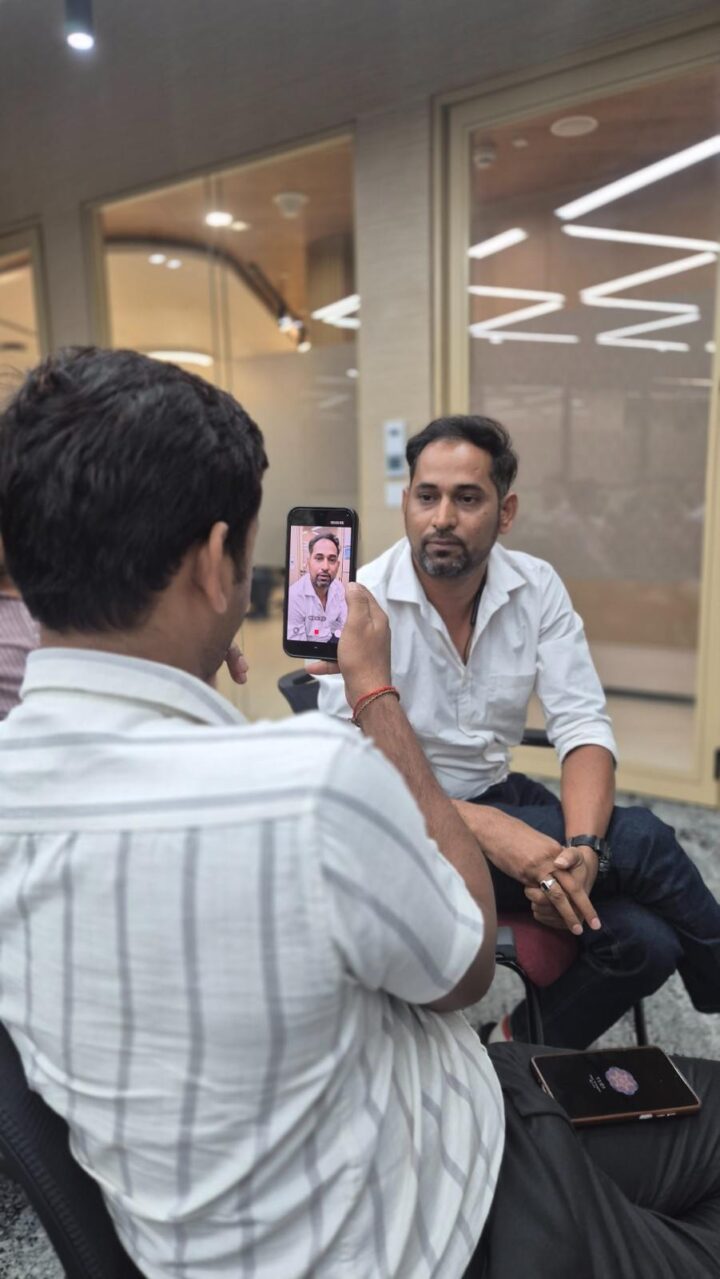 Employee being recorded during a workplace video interview